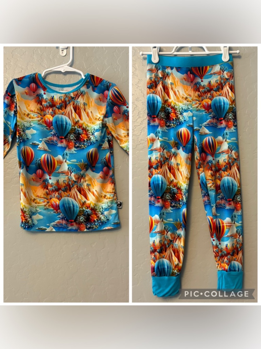 Day & Night bamboo blue hot air balloon print two piece pajamas size 5T